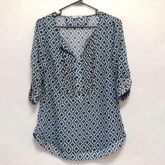 41 Hawthorn Moni Studded Geo Print Blouse Size M Navy White Tunic Top - Picture 2 of 6